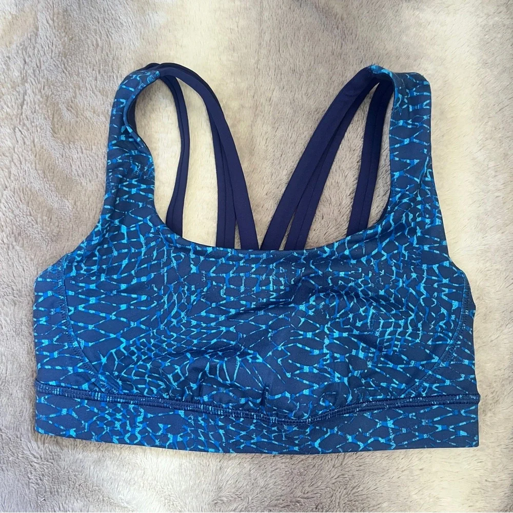lululemon athletica Navy Blue Strappy Sports Bra with Printed Band